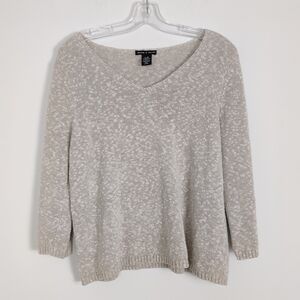 Deane & White Women's Cotton Linen Sweater V-Neck Beach Summer Quiet Luxury